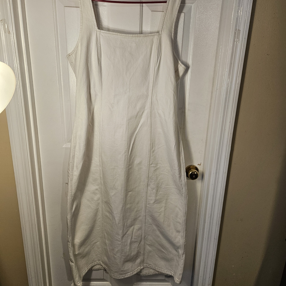 Abercrombie & Fitch Cream Ruched Sheath Midi Dress